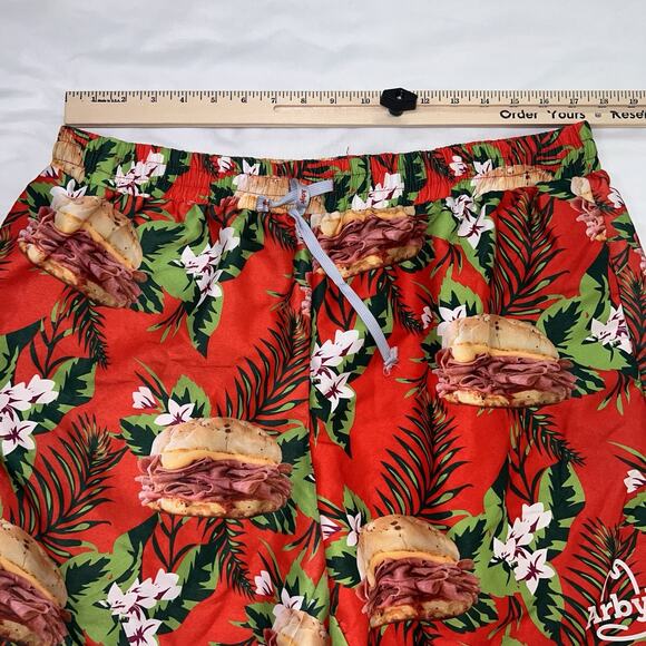 Arby’s Swim Trunks Men’s Size 2XL Red Tropical Roast Beef Shorts Beach Pool Rare - Picture 8 of 13